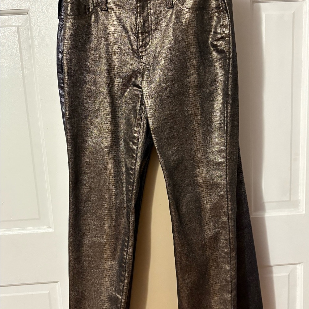 Chico's coated bronze Shimmering Jeans.